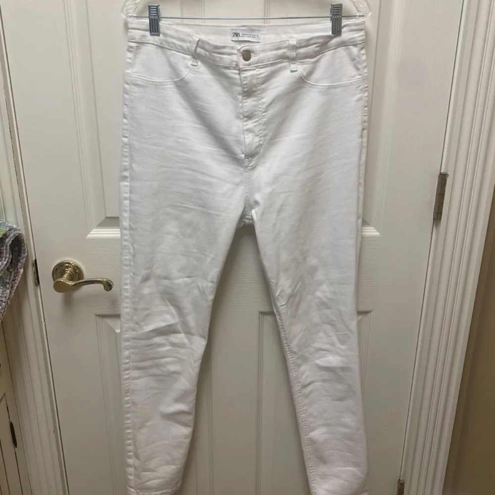 Zara Womens White High Rise Skinny Jeans Stretch Size 14